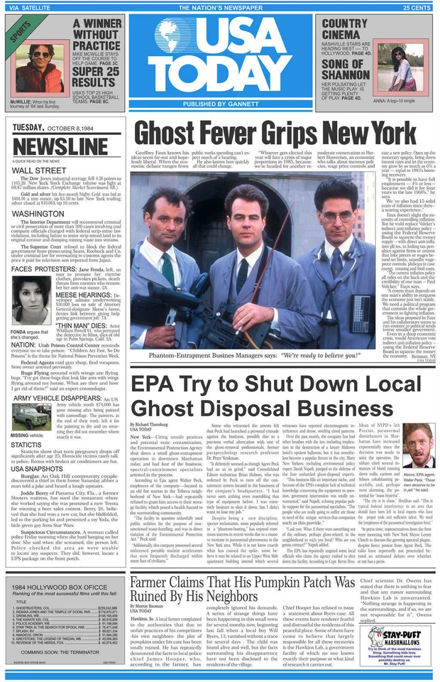 1984 Ghostbusters USA Today Poster/Print Venkman Egon Ray Winston - Image 2 of 3