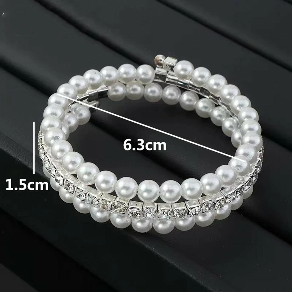 Women Multilayer Wrist Bracelet Shining Bling Pearl Crystal Party Wedding 0411 - Image 4 of 4