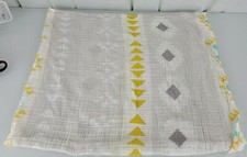 Cloud Island Gray Yellow White Teal Aqua Blue Tribal Triangle Geo Muslin Blanket