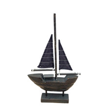 Hand Made Black wash Yacht Shabby Chic Sailing Ship Ornament 38cm Carved Yacht