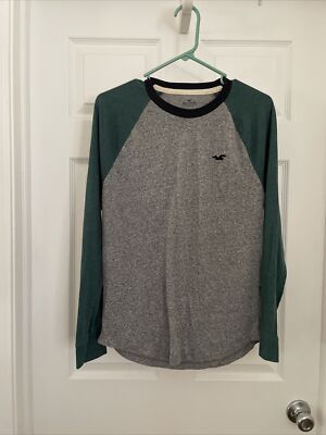 Hollister Mens Small Soft Washed Long Sleeve Baseball Tee Gray