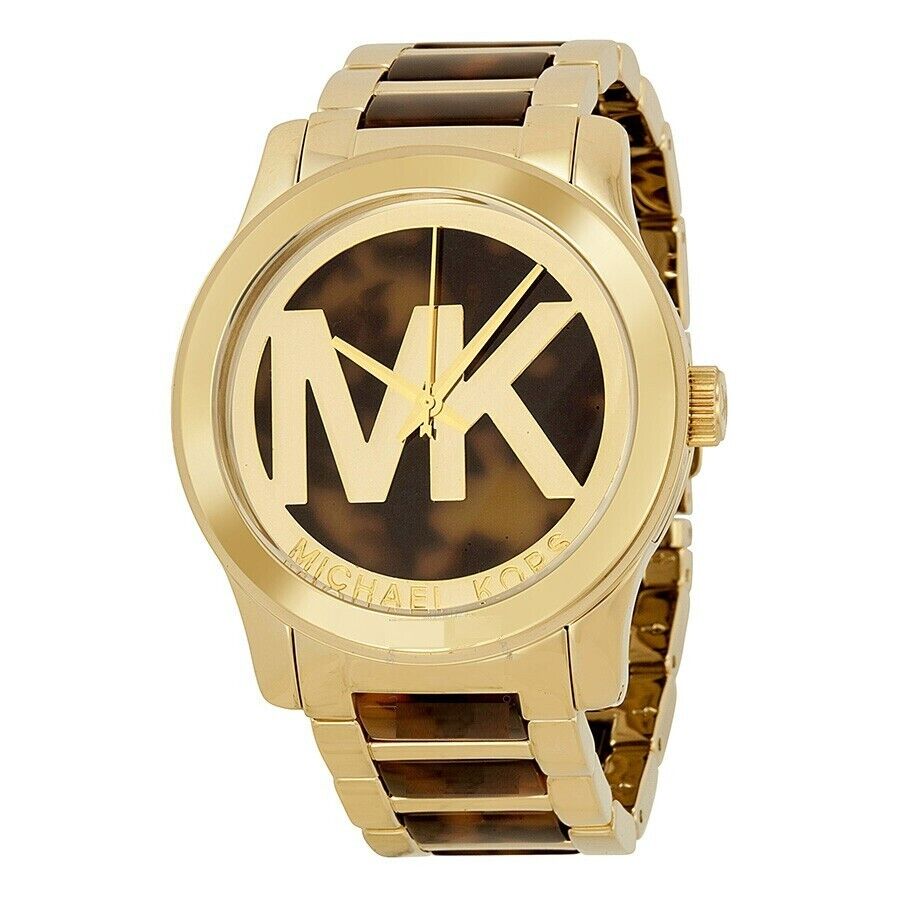 NEW MICHAEL KORS RUNWAY GOLD TONE & TORTOISE BROWN LOGO MK NEW MICHAEL KORS RUNWAY GOLD TONE & TORTOISE BROWN LOGO MK