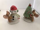 Vtg Set of 2 Homco Christmas Figurines Mouse Tree Snowman Holiday Decor #8905
