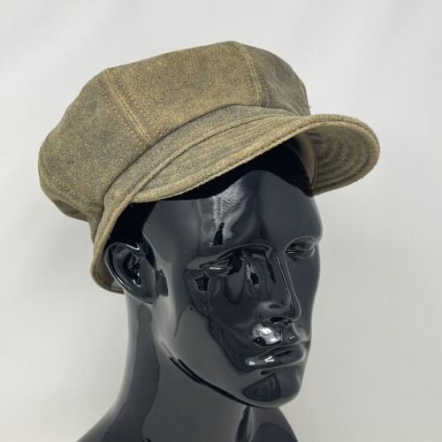 Vintage Newsboy Distressed Leather Biker Cap Hat United Hatters XL Union USA