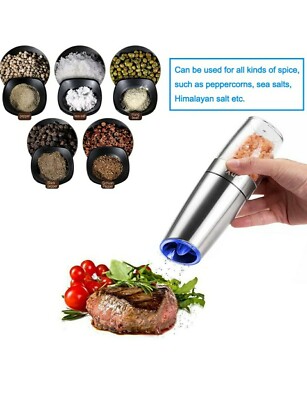 Premium Stainless GRAVITY Salt OR Pepper Grinder Blue LED Light Adjustable 1 pc