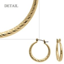 20mm Gold Tone Surgical Steel Post Hollow Hoop Textured Earrings