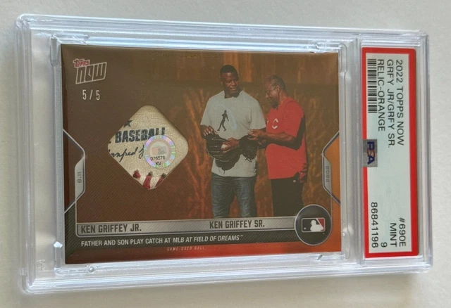 2022 Topps Now 690 Ken Griffey Jr Sr FIELD OF DREAMS Baseball GU Relic #/5 PSA 9