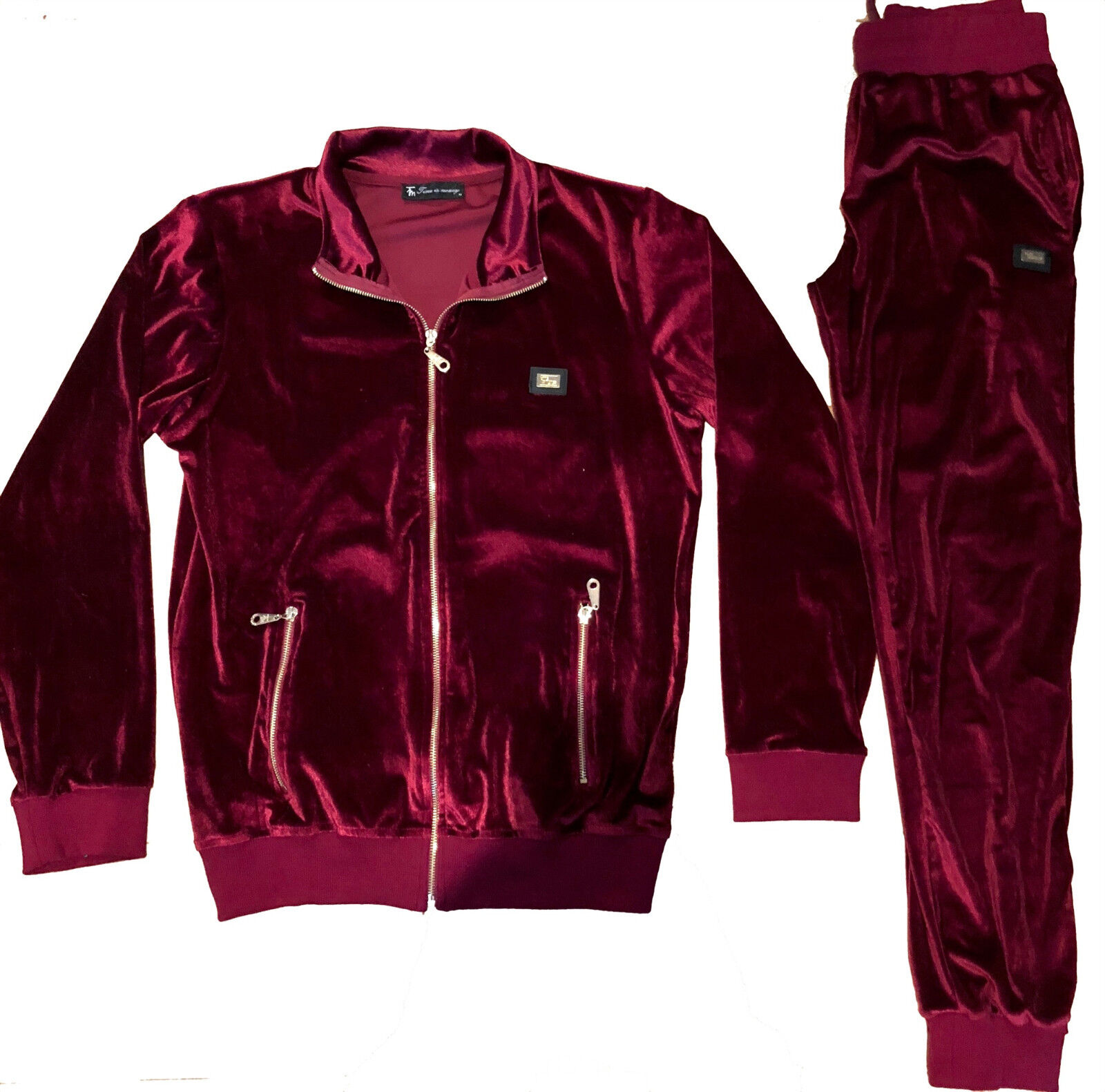 Mens velour tracksuit, burgundy streetwear jogging set, premium urban  designer