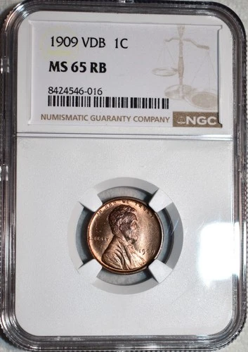 NGC MS-65 RB 1909-P VDB Lincoln Cent, Razor-Sharp, Predominantly Red Gem.