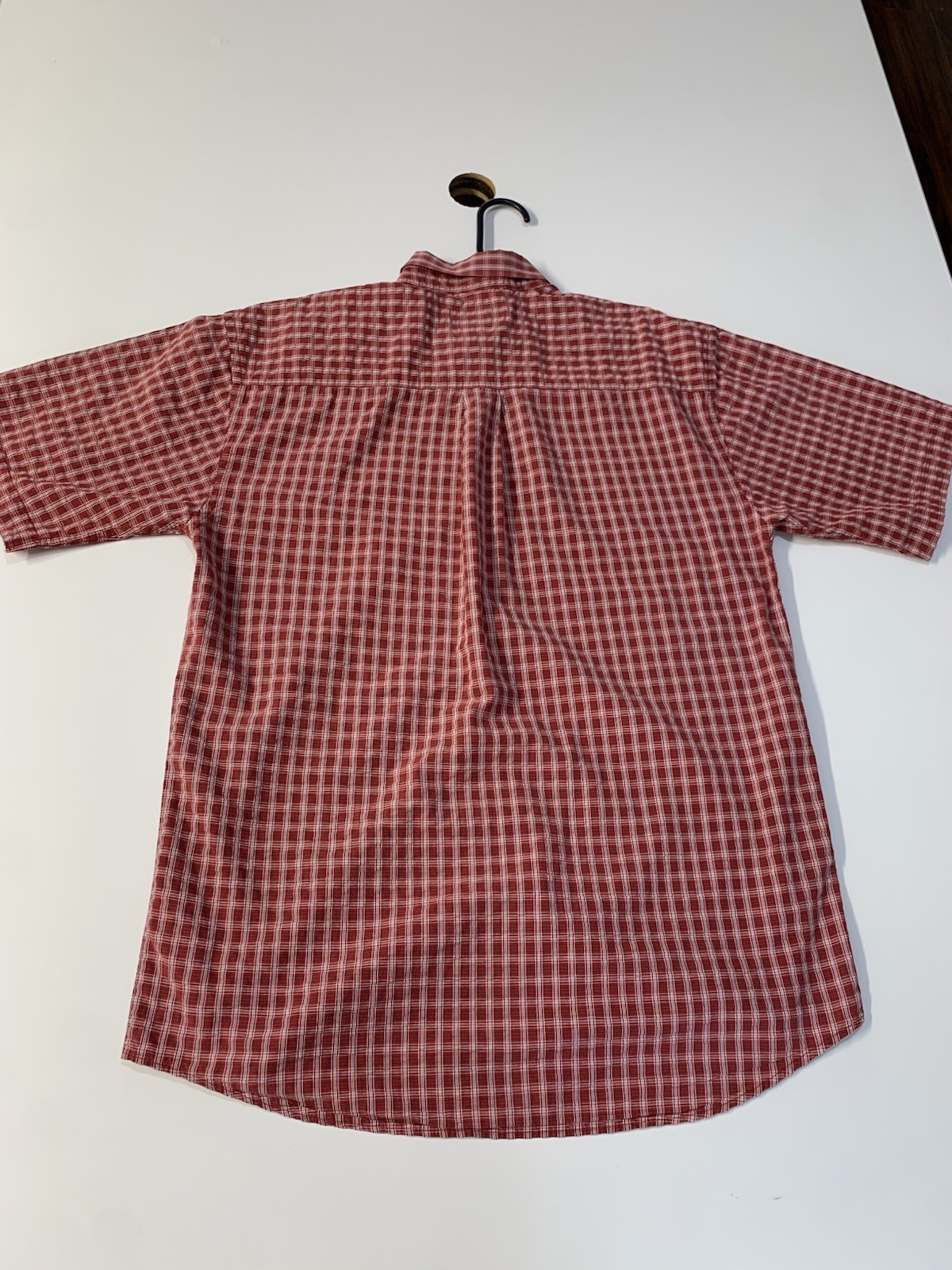 Scandia Woods Shirt Mens M Red Seersucker Plaid Golf Short Sleeve Casual Button