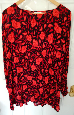 Adini 14 (M) Tunika Bluse Top marine rot Blumen Struktur Crinkle lang Lagenlook