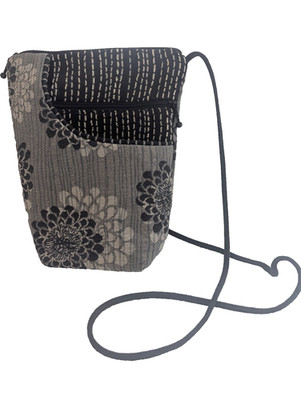 Maruca Crossbody Bag Purse Black Gray Handmade in Boulder Colorado Floral Design
