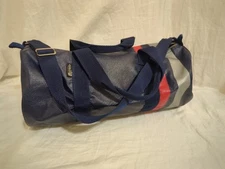 Vintage Athalon Blue Red Stripe Barrel Duffle Bag