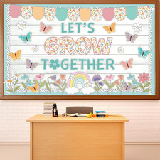 Spring Bulletin Board Decor Set Motivational Let'S Grow Together Pastel Flower B