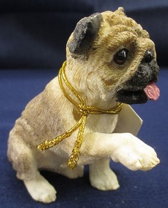 E & S IMPORT SITTING FAWN PUG FIGURINE HAND PAINTED LIFE-LIKE DOG DETAILED RESIN