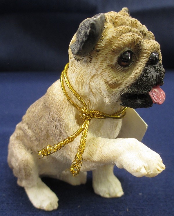 E & S IMPORT SITTING FAWN PUG FIGURINE HAND PAINTED LIFE-LIKE DOG DETAILED RESIN