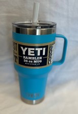 Yeti 35 OZ Taza Arrecife Azul Paja Tapa Excursor Taza Taza con Mango Edición Limitada