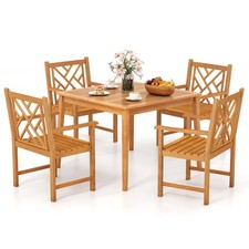 5-Pieces Patio Dining Table Set w/4 Chairs Slatted Tabletop 1.96" Umbrella Hole
