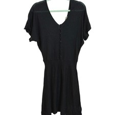 ICHI Pointelle Lightweight Black Sweater Dress Sz Large Dolman Sleeve Stretchy