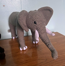 Handmade Crocheted Elephant Plush Gray Pink Ears Medium 14-24in Age 3-7 2026