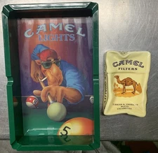 Vintage CAMEL Filters Crushed Cigarette Pack & Pool Table Ashtrays