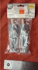 Vintage 1991 Wilton Trauzeugen Kuchen Dekoration Figuren Paar Neu in Verpackung grau Smoking 4"