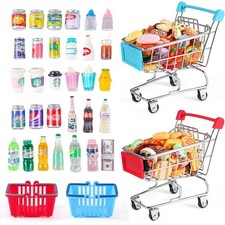 134pcs Mini Shopping Cart Basket Miniature Food Drink Bottle Supermarket