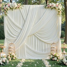 10ft 12ft Ivory Backdrop Curtain for Wedding Parties, 2 Panels Polyester Phot...