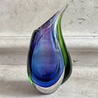 Blue Vintage Murano Style Art Glass Vase, 9.5”