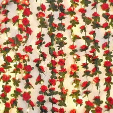 Flower Garland Vines, 5 Strands 41Ft With 33 Ft/100 String Lights - Rose Deco...