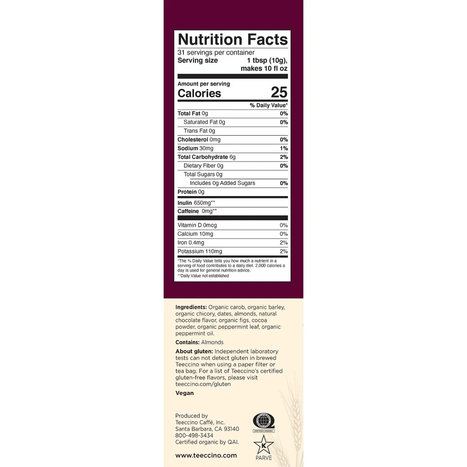 Teeccino Chocolate Menta Café Achicoria Alternativa - Café Herbal Molido Tha... Foto 4 de 4