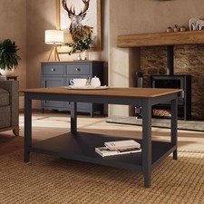 Oak Veneer Top Coffee Table with Shelf Living Room Furniture Graphite Blue