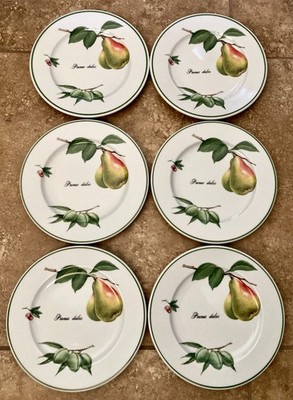Lot 6 Apilco Elysian Garden France Salad Plates Pear Fruit Nuts Prunus Dulcis