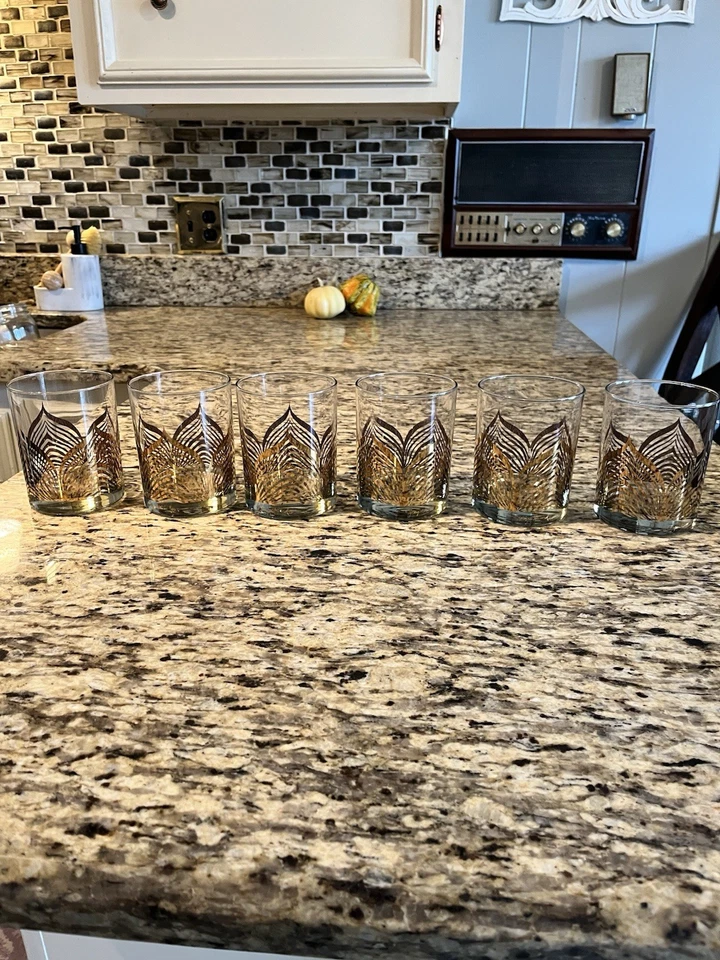 Georges Briard Set of 6 vtg Gold Design whiskey Lowball old fashioned glasses - Image 4 of 4