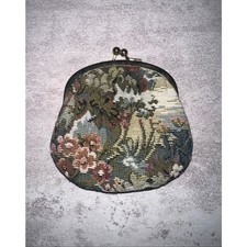 Vintage Floral Tapestry Embroidered Coin Purse Kiss Lock Change Purse Small