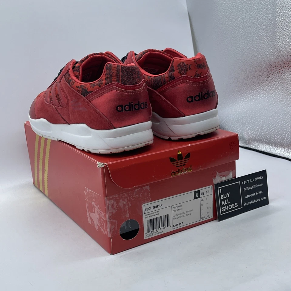 Talla 9.5 - Adidas Tech Super Año del Caballo Rojo Negro Gamuza Cuero (D65457) Foto 4 de 4