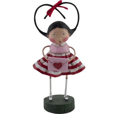 Lori Mitchell Valentines Day Secret Admirer Girl Braids Figurine Folk Art Figure
