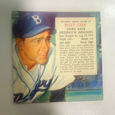 Red Man 1954 Tobacco All-Star Team Billy Cox Brooklyn Dodgers #2 NL Series