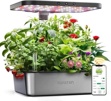 Smart Hydroponics Growing System 15-Pod Indoor Herb Garden Kit w/ 36W LED Light