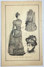 Antique Victorian Fashion Print Women's Children's Clothing Double Sided 1880's