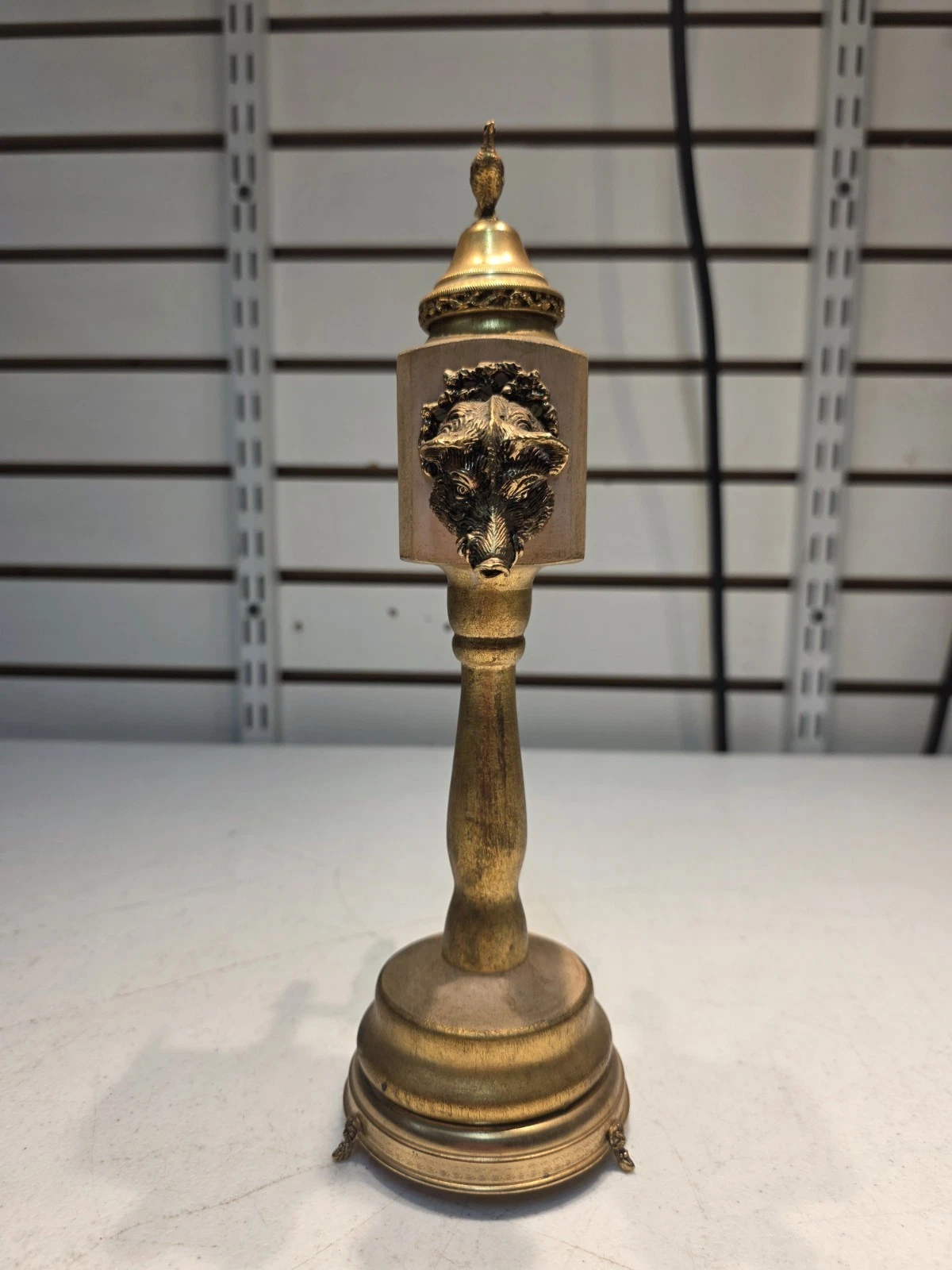 Vintage Reuge Swiss Music Box Pepper Mill Grinder W/Boar's Head & Pheasant Finia