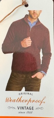 Original Weatherproof Vintage Mens Maroon Mock Neck Sweater 1/4 Zip XXL NWT