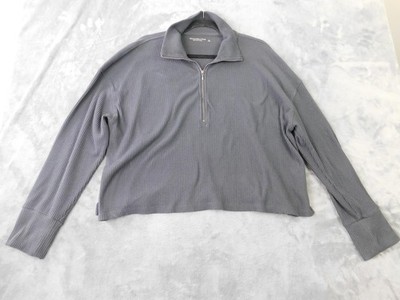 Abercrombie & Fitch Sweater Womens Large Gray 1/4 Zip Crop Ribbed Knit Cozy