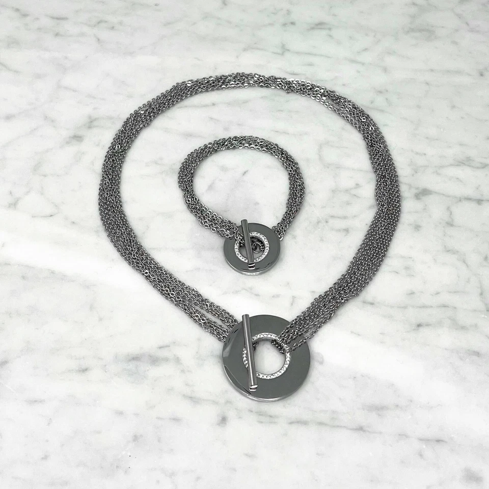 Collana Bracciale Multifilo Acciaio Catenina Donna Brillante Elegante Argento - Immagine 3 di 3