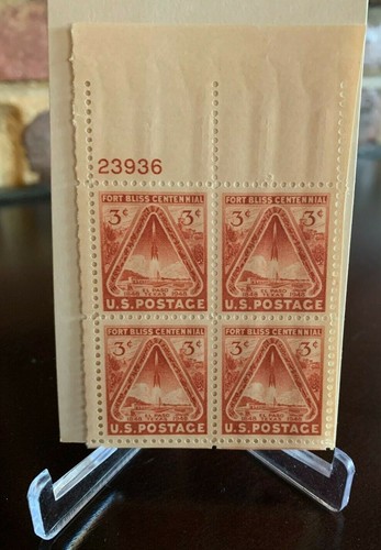 1948 3 Cent Briefmarke Fort Bliss Centennial El Paso U.S. Postage - Plate Block of 4 - Bild 1 von 2