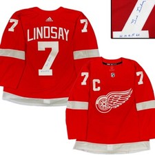 TED LINDSAY Signed Detroit Red Wings Red Adidas PRO Jersey