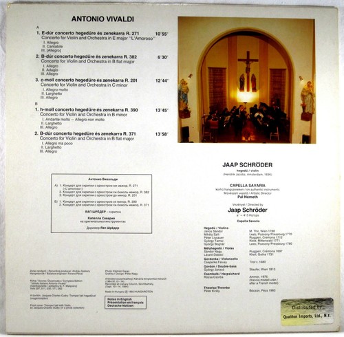 HUNGAROTON DIGITAL 1985 Vivaldi JAAP SCHRODER 5 Violin Concertos SLPD-12684 NM - Imagen 4 de 4