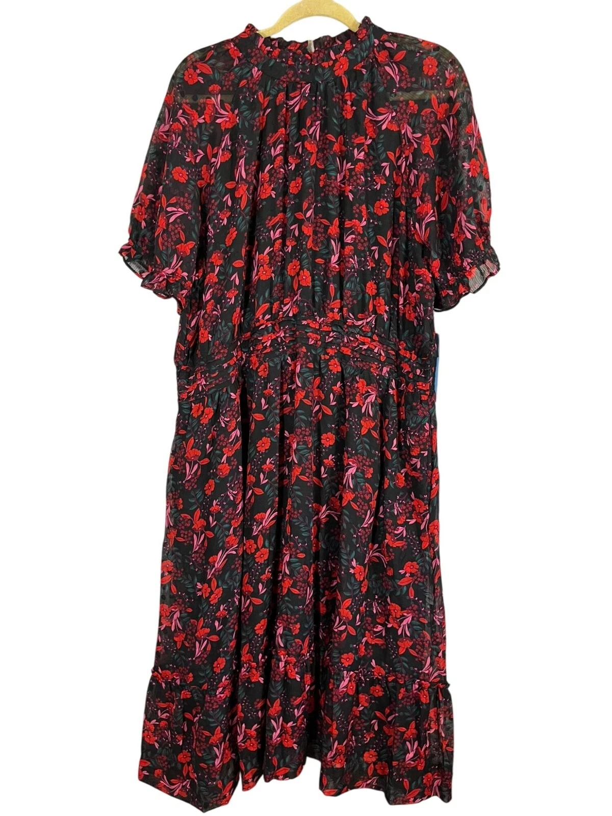 VETEMENTS Abito Draper James 2X Rosso Floreale Midi Clip Dot Manica a sbuffo Femminile Boho Western