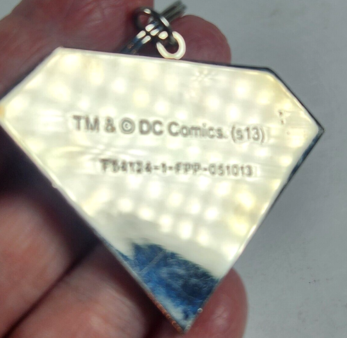 Superman Keychain Triangle Enamel & Silver Tone Metal Blue Yellow Red Shield - Picture 3 of 3