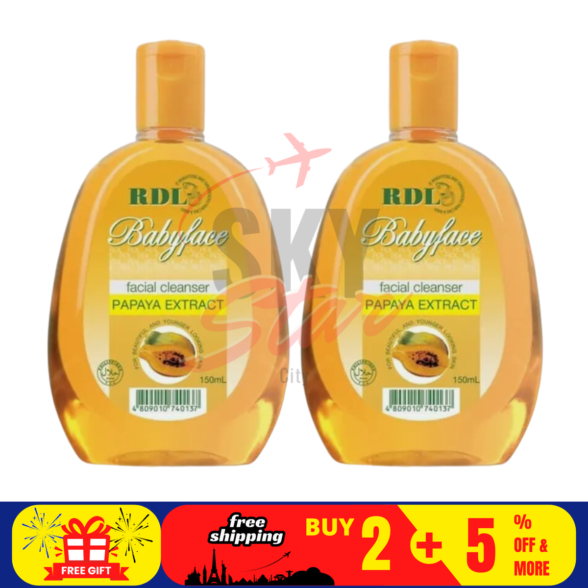 2 X RDL Babyface Facial Cleanser With Papaya Extract 150ml FREE